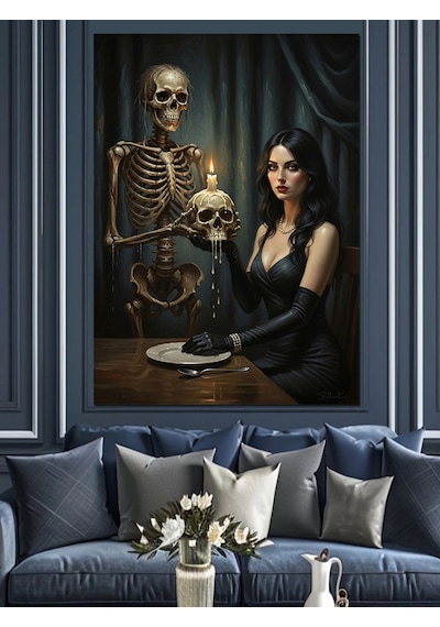 Ahşap Tablo İskelet Ve Kadın Gotik