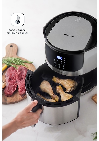 Homend Airfryday 2502H 8 Farklı Program, 5 Litre Dokunmatik Ekranlı Fritöz Inox