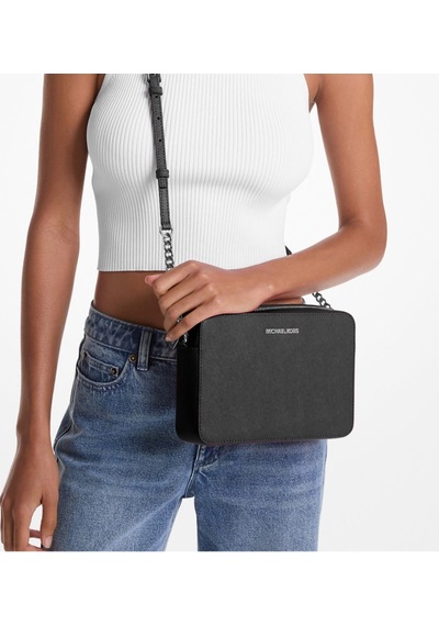 Michael Kors Kadın Jet Set Saffiano Deri Gümüş Aksesuar Çapraz Omuz Çantası Mk-35t8gttc9l Siyah