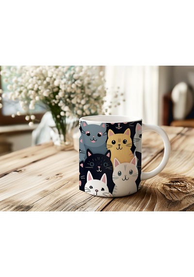 Modern Tarz Kedi Koleksiyonu Kupa Renkli Ve Eğlenceli Tasarım Bardak - Kedi Severlere Hediye Beyaz