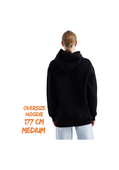 Pxm 3 Iplik Şardonlu Kapşonlu Ve Kanguru Cepli Sweatshirt Düz Hoodie Siyah Siyah