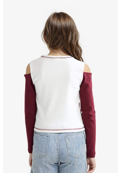 Defacto Kız Çocuk Okula Dönüş Slim Fit Dar Kesim Bisiklet Yaka Slogan Baskılı Ribana Uzun Kollu Tişört F7582a825auer105 Ekru