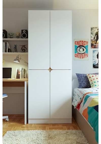 Star 4 Kapaklı Mdf Kapaklı Gardırop Beyaz