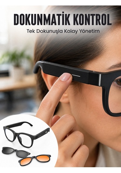 Yapay Zekâ Destekli Bluetooth Gözlük Telefon Görüşmesi Müzik Dinleme Manyetik Şarj Ve Açık Kulak Teknolojisi -