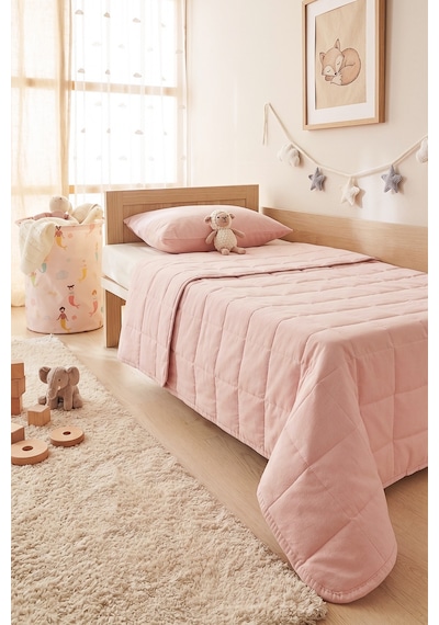 Ocean Home Textile %100 Pamuk Kumaş Kapitoneli Pembe Çok Amaçlı Bebek Yatak Örtüsü Seti 1 Adet 100 X 150 / 1 Adet 37 X 47 Cm