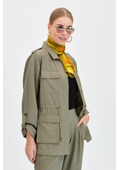 Kadın Safari Model Keten Ceket Haki Haki