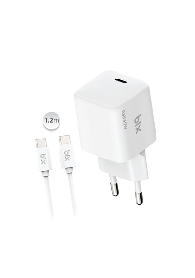 Bix Bx1p32g Gan 30w Type-c Pd Hızlı Şarj Cihazı Ve 1.2 Metre 3a Type-c Kablo Beyaz
