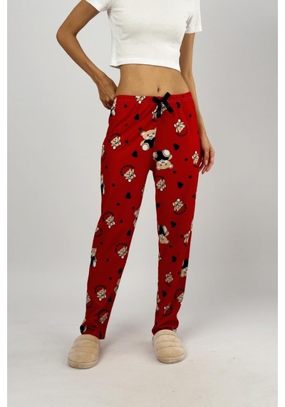 Kadın Kadife Pijama Altı Eşofman Pamuklu Kırmızı