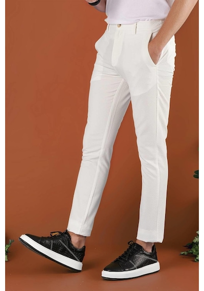 Efor Slim Fit Beli Lastikli Gofre Kumaş Ekru Spor Pantolon P 1126 Ekru