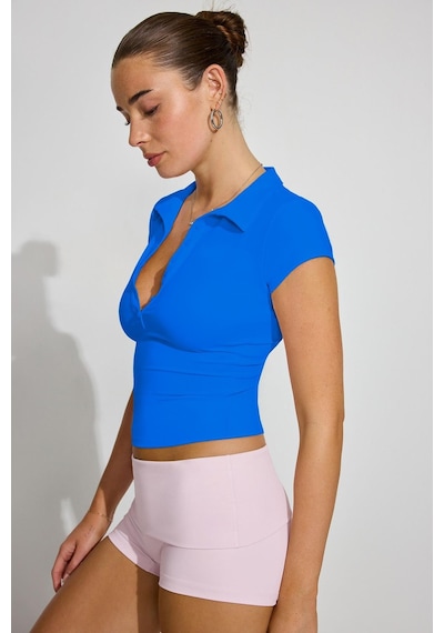 Mavi Polo Yaka Basic Kadın Tişört Mg2455 Mavi