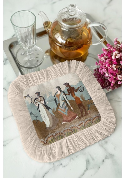 Mitolojik Desenli Saçaklı Sunum Peçetesi-antik Esintili Bohem Pastel Mavi Krem Bardak Altlığı Mendil Metalik Grili Terrakota Mitolojik Desenli Saçaklı Sunum Peçetesi-antik Esintili Bohem Pastel Mavi Krem Bardak Altlığı Mendil Metalik Grili Terrakota