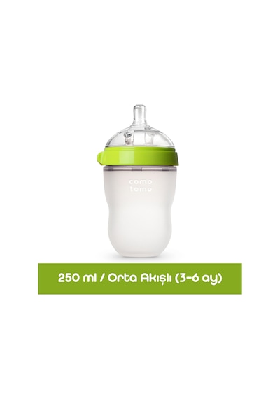 Comotomo Antikolik Orta Akışlı Silikon Biberon 250 ML - Yeşil