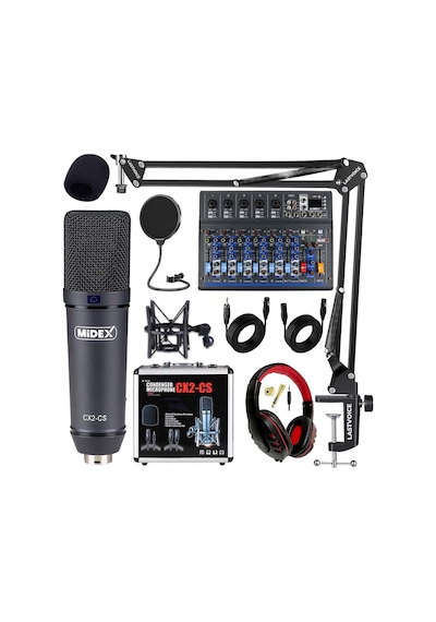 Midex Wizard Paket-4 Cx2 Stüdyo Mikrofon Mdx-07fxu Stüdyo Kayıt Mikseri Kulaklık Ekipman Seti
