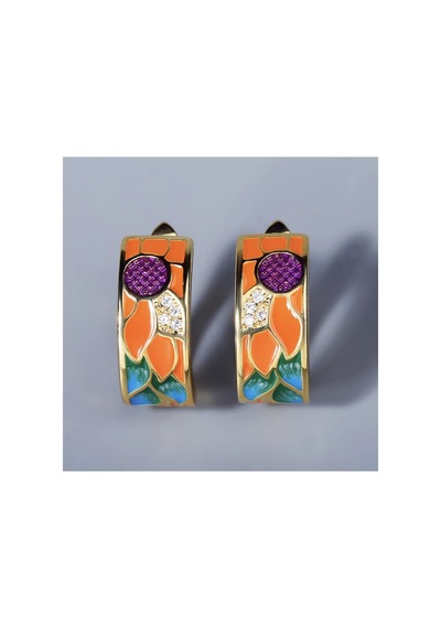 Glaze Flower El Yapımı Emaye 925 Ayar Gümüş 14 Altın Kaplı Hediye Özel Tasarım Taşlı Kolye Küpe Seti Lila