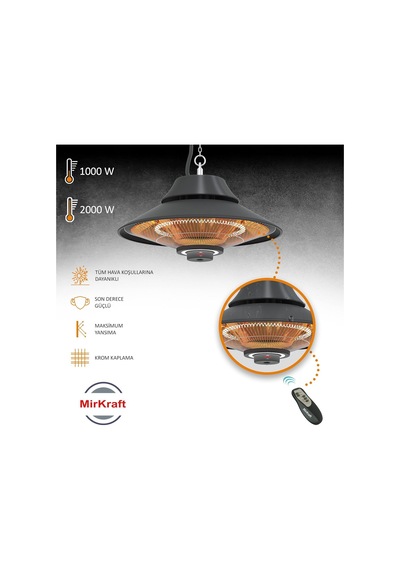 Elirg R.c Led Işıklı Elektrikli Isıtıcı, 2000 W, Uzaktan Kumandalı, İki Isıtma Kademesi, Ip45, Balkon Isıtıc