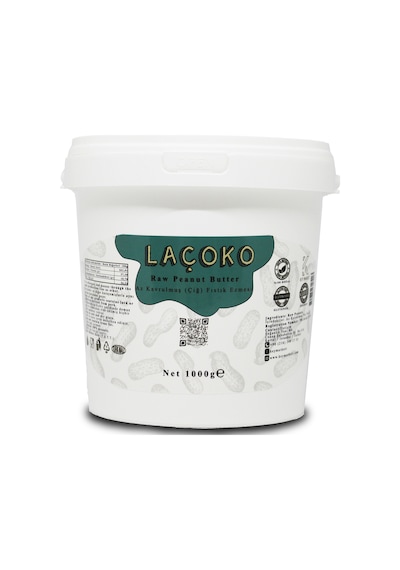 Laçoko Kova Şekersiz Katkısız Glutensiz Vegan Doğal Az Kavrulmuş (Çiğ) Yer Fıstığı Ezmesi 1 KG