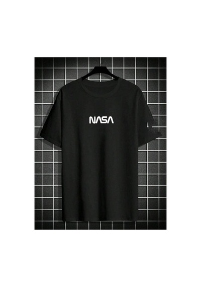 Medinenur Nasa Yazı Baskılı Basic T-shirt Siyah