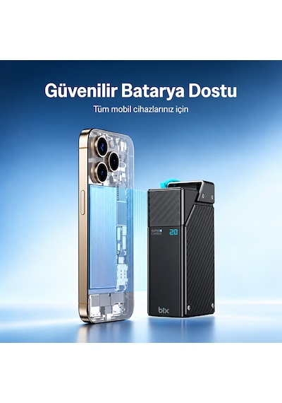 Bix Pb2065w 20000mah 65w Süper Hızlı Şarj Özellikli Powerbank Askılı Tasarım Pd Destekli Dijital Göstergeli Taşınabilir Şarj Cihazı Siyah