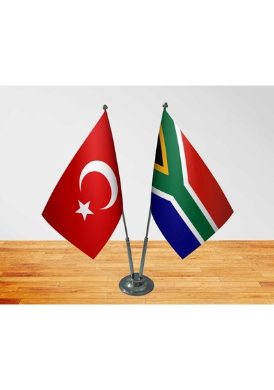Masa Üstü Güney Afrika Bayrağı Türk Bayrağı İkili Krom Direk Masa