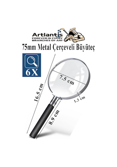 Metal Büyüteç 75 Mm 1 Adet 6x Plastik Sap Çerçeveli 7.5 Cm Büyüteç Merçek Okul Büro Ofis Krom Kaplama Büyüteç