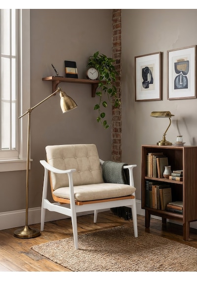 Legno Dual Kolçaklı Ahşap Berjer Beyaz
