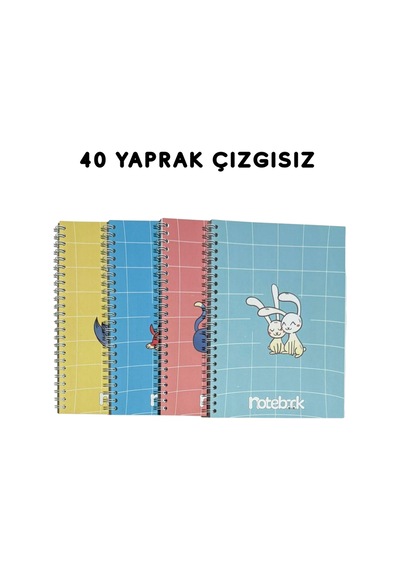 A5 Spiralli Konsept Defter 40 Yaprak 4'lü Tamamı Çizgisiz