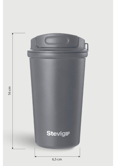 Stevig 4 Work Flip Open Coffee Mug Çelik Termos 400 Ml Grey St-251 Gri