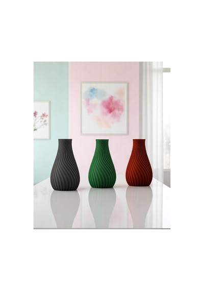 Modern Spiral Tasarımlı 3d Baskı Dekoratif Vazo 18 Cm Beyaz