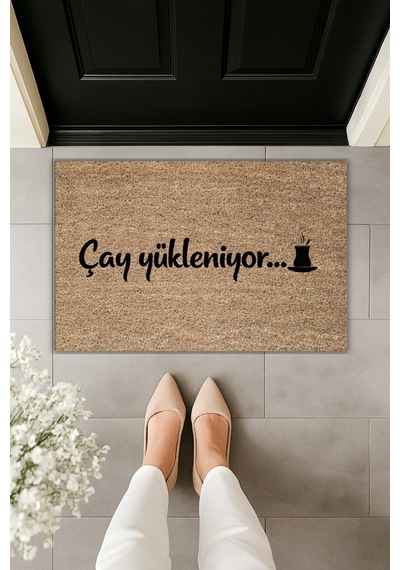 Rugmood Modern Dijital Baskı - Çay Yükleniyor - Kapı Önü Paspası Kahverengi