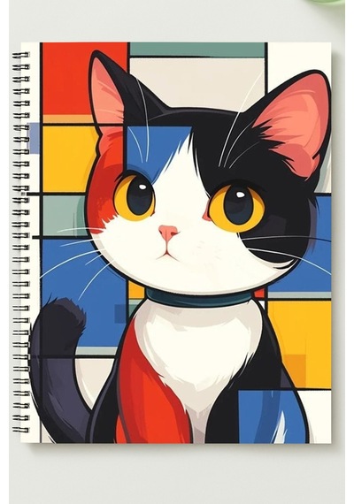 Kedi Tasarım Temalı 4'lü Set A5 Metal Spiralli 2 Ad. Çizgili- 2 Ad. Kareli Karton Kapak Kedi Tasarım Temalı 4'lü Set Defter Çok Renkli