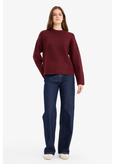 Defacto Oversize Geniş Kalıp Bisiklet Yaka Triko Kazak R6044az25wnbr452 Bordo-br452