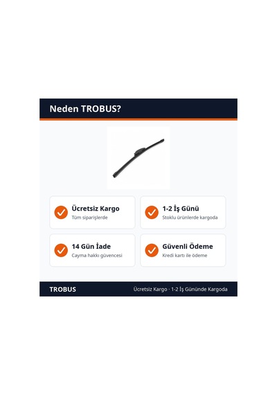 Trobus Aparatsız Ön Cam Muz Silecek Süpürgesi 600 Mm Kanca Kol Uyumlu