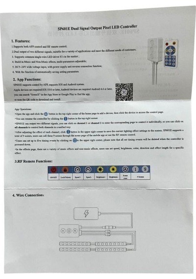 Sp601e Çift Çıkışlı Bluetooth Rf App Pixel Led Kontrol Cihazı 2 600ıc