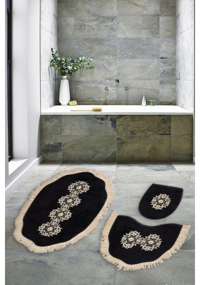 Queen Oval Nakişli 3 Lü Set Siyah