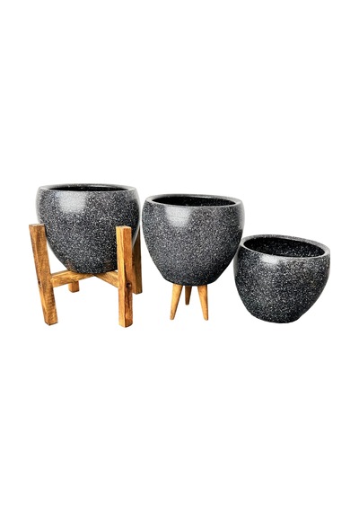 Bitki Tasarımı Ev Dekorasyon Siyah Granit Toprak Saksı Saksılık Salon Çiçeklik 3'lü Set 5CM