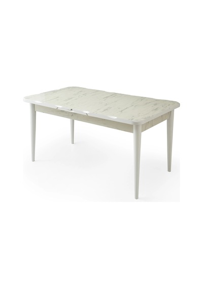 Marmo Ortadan Açılır Büyüyen Yemek Masası Mermer Desenli 80x130cm Beyaz