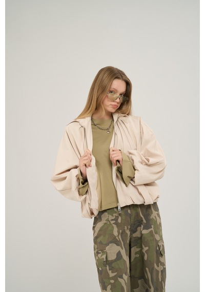 Mai Collection Amsterdam Fermuarlı Bej Bomber Ceket
