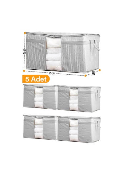 Serstil 5 Adet - Pencereli Yastık Yorgan Hurcu 75 X 40 X 40 Cm - Gri Benekli Gb-5y