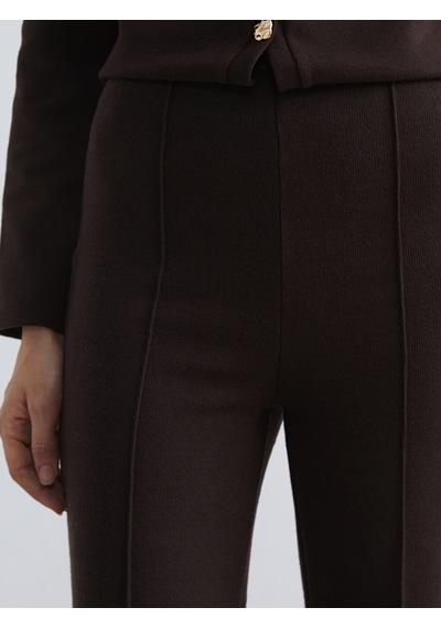 Lcw Vision Kahverengi Beli Lastikli Geniş Paça Kadın Triko Pantolon