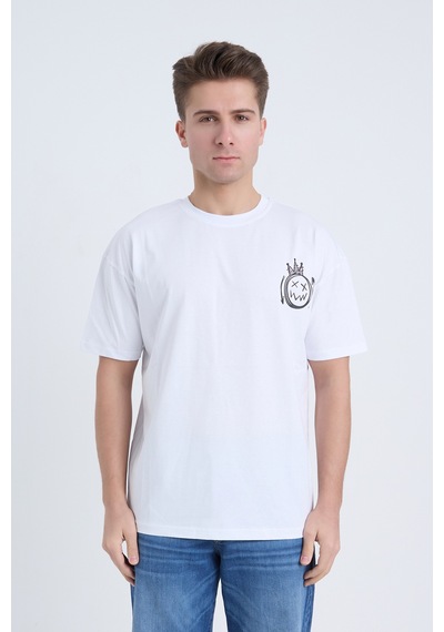 Velvoria Unisex Oversize Streetwear Baskılı Beyaz Renk T-shirt