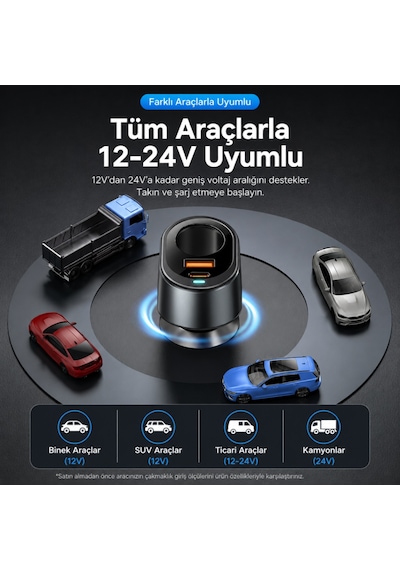 Essager 120w Araç Şarj Cihazı Çakmaklık Çoğaltıcı Type-c Usb Pd Hızlı Şarj 12-24v Pd3.0 Qc3.0 Pd Hızlı Şarj
