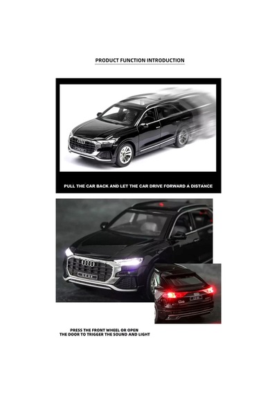 Scowetto Audi Q8 Suv Tarzı Araba 1:24 Diecast Metal Model Araba Koleksiyon Araba Sesli Işıklı Audi Jip Araba