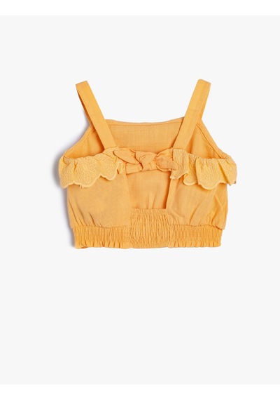 Koton Crop Bluz Askılı Beli Lastikli Fırfır Detaylı Pamuklu Turuncu 4smg60065aw Turuncu