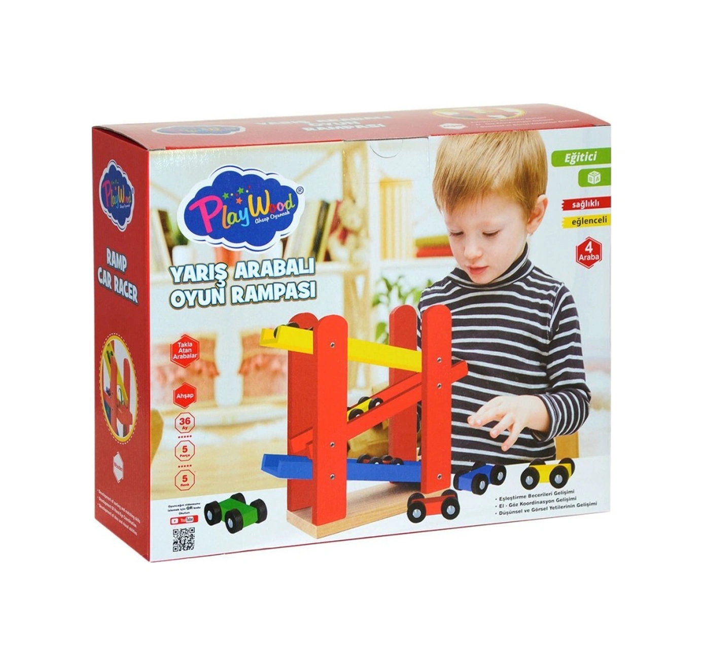 Ony-382 Playwood Ahşap Yarış Arabalı Oyun Rampası-onyıl