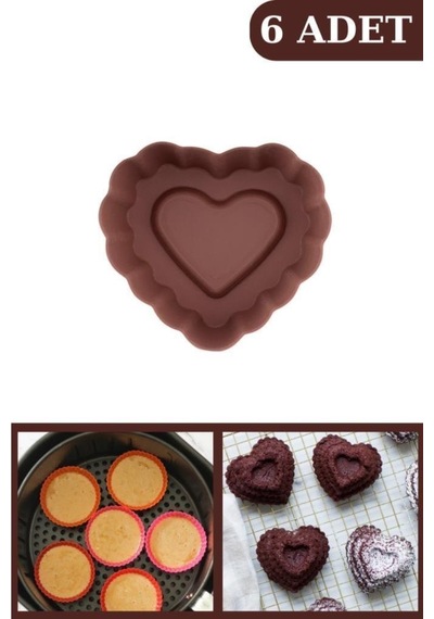 Onikiden Airfryer Silikon Kalp Muffin Kek Kalıbı 6 Lı- Tüm Hava Fritözleriyle Uyumlu Sl11