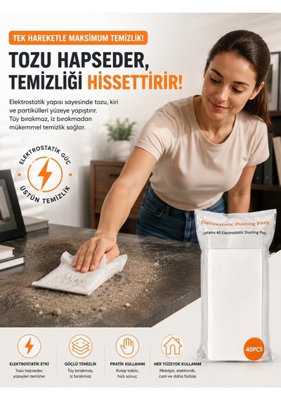 Cleova Elektrostatik Kullan At Toz Bezi 40 Adet beyaz