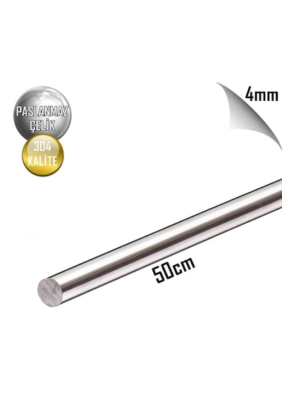 Paslanmaz Çelik Çubuk Mil Ø 4mm - 50 Cm Boylarda - Krom Çelik 12 Adet