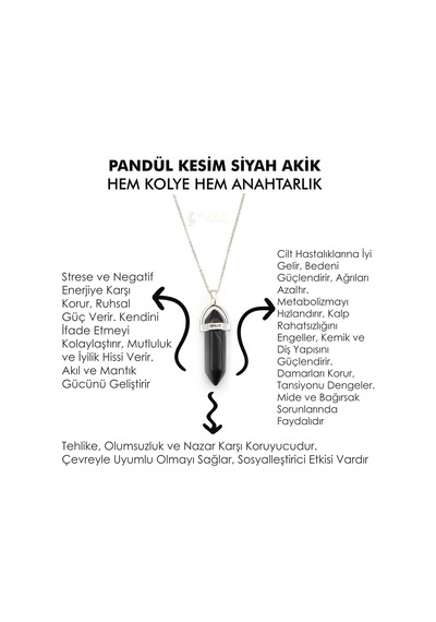 Mystic Energy Doğaltaş Siyah Akik Unisex Hem Kolye Hem Anahtarlık