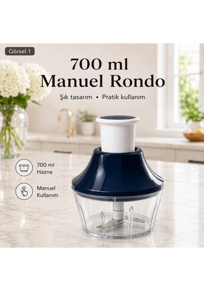 700 Ml Basmalı Manuel Rondo 3 Bıçaklı Sebze Doğrayıcı Soğan Sarımsak Doğrayıcı Pratik Mutfak Hazırlık Robotu Sariva Home Siyah