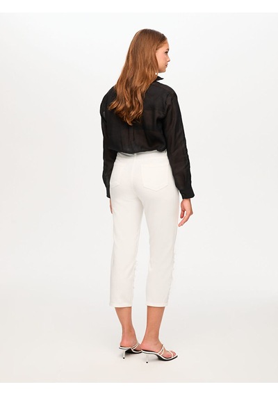 Faik Sönmez Paçası Nakış Ve Boncuk Detaylı Straight Fit Jean Capri S26jcp006 Us26jcp00673 Ekru